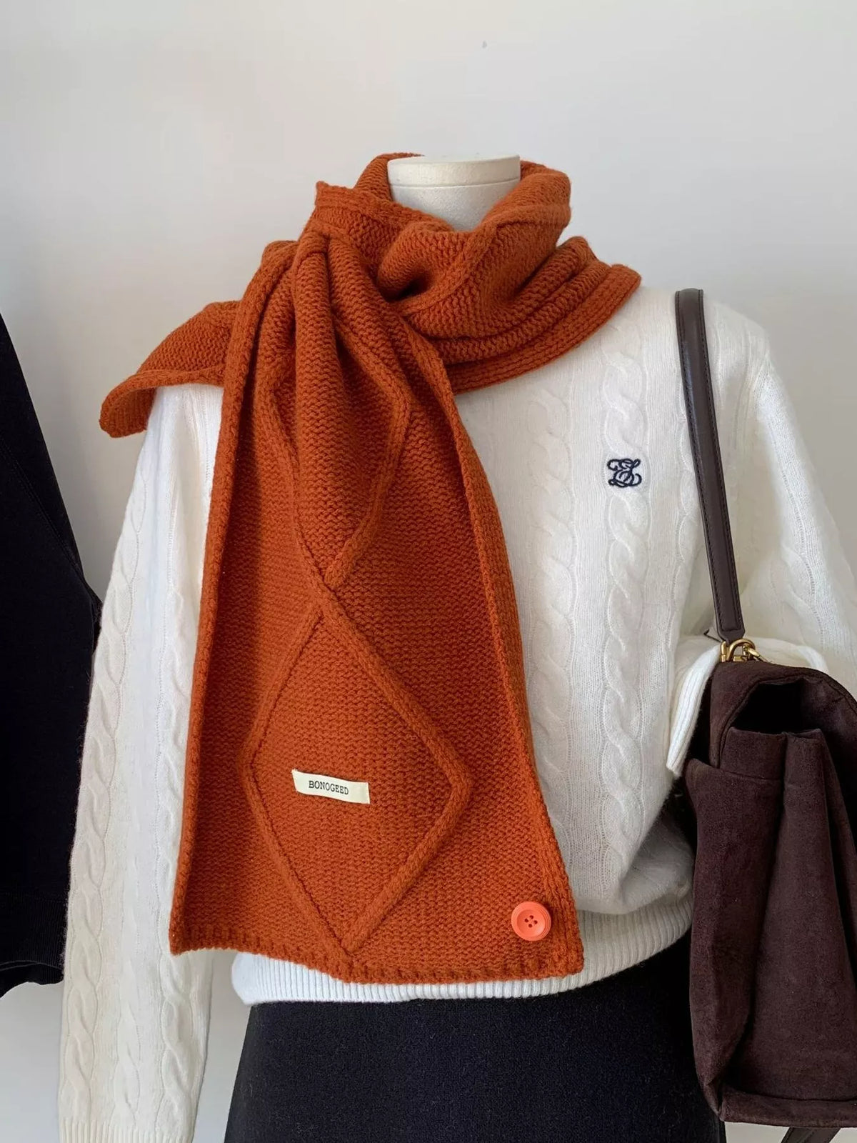 Solid Color Cable Knitted Winter Scarf