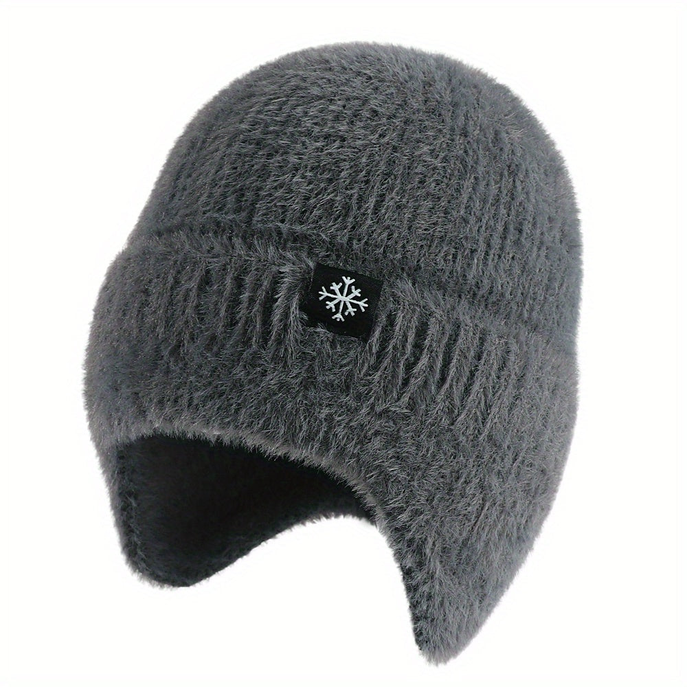 Pandaize Snowflake Label Knit Ear Flap Beanie - Coldproof Dome Hat