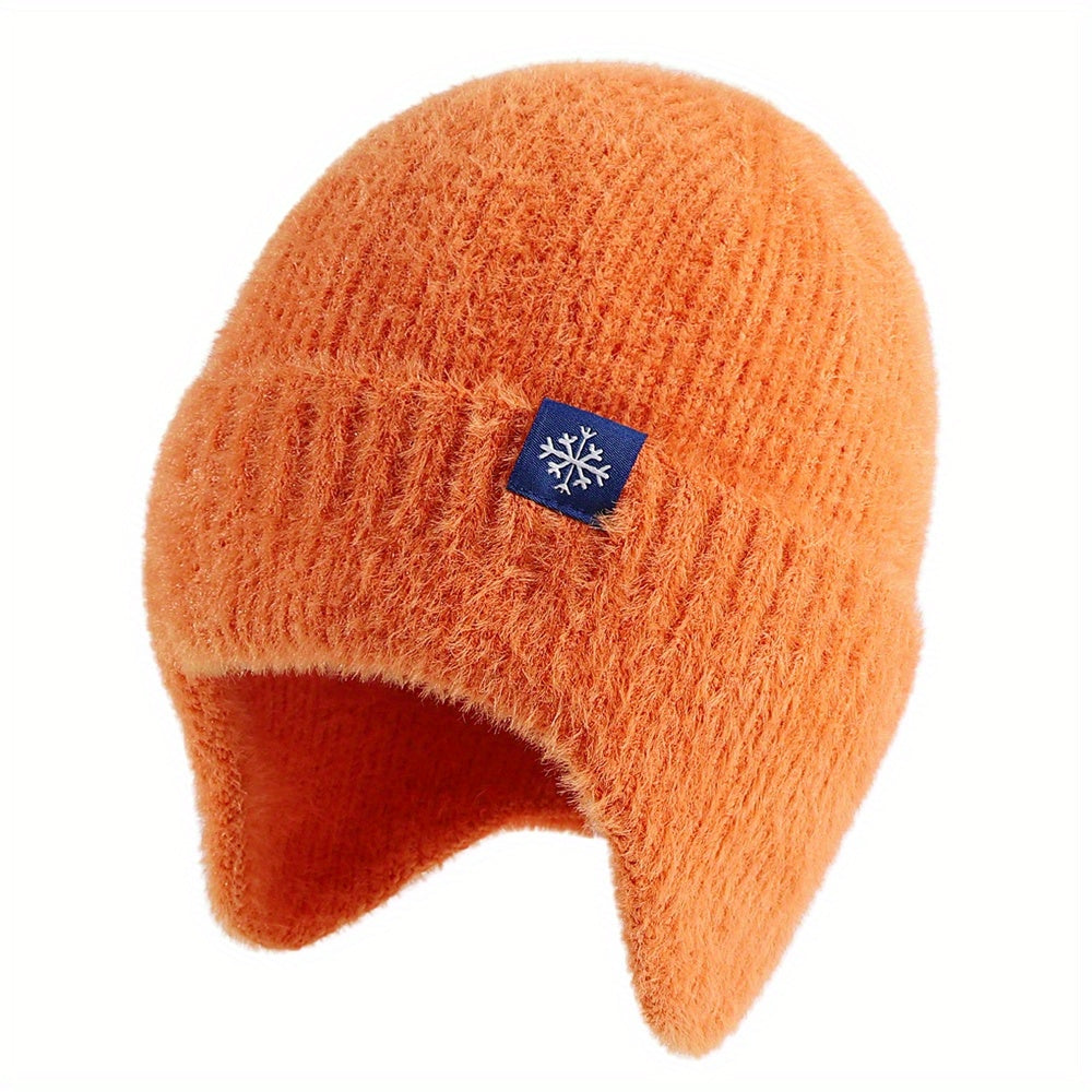 Pandaize Snowflake Label Knit Ear Flap Beanie - Coldproof Dome Hat
