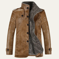 Men's Faux Leather Biker Jacket - Thermal Fleece Lined Winter Coat