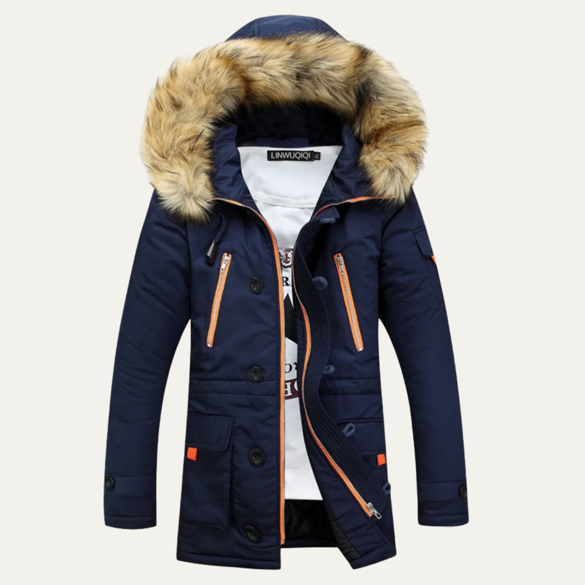 Waterproof Men's Hooded Parka with Faux Fur Trim