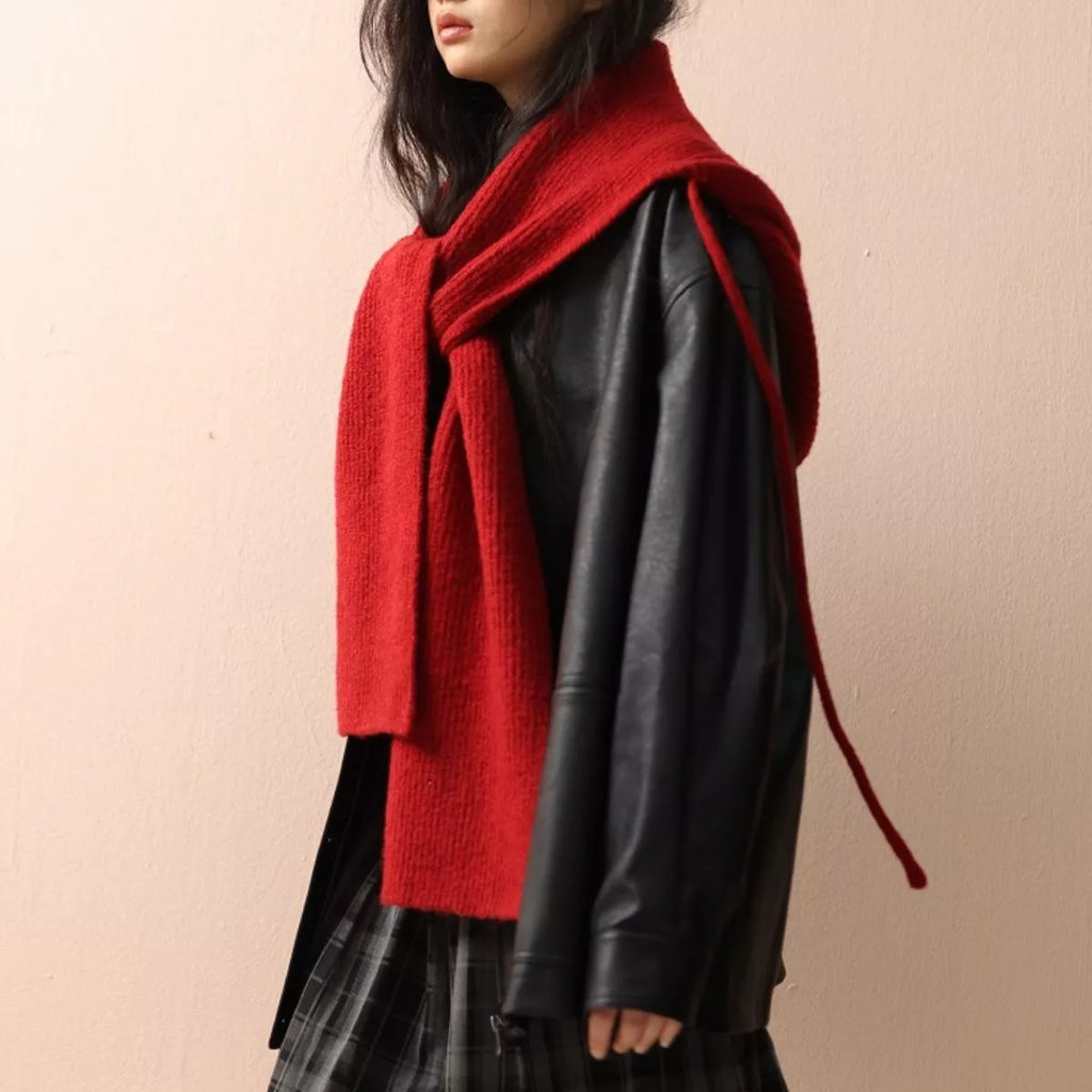Cozy Knit Tie Hooded Scarf