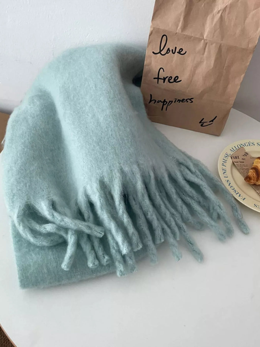 Solid Color Chunky Brushed Fringe Scarf