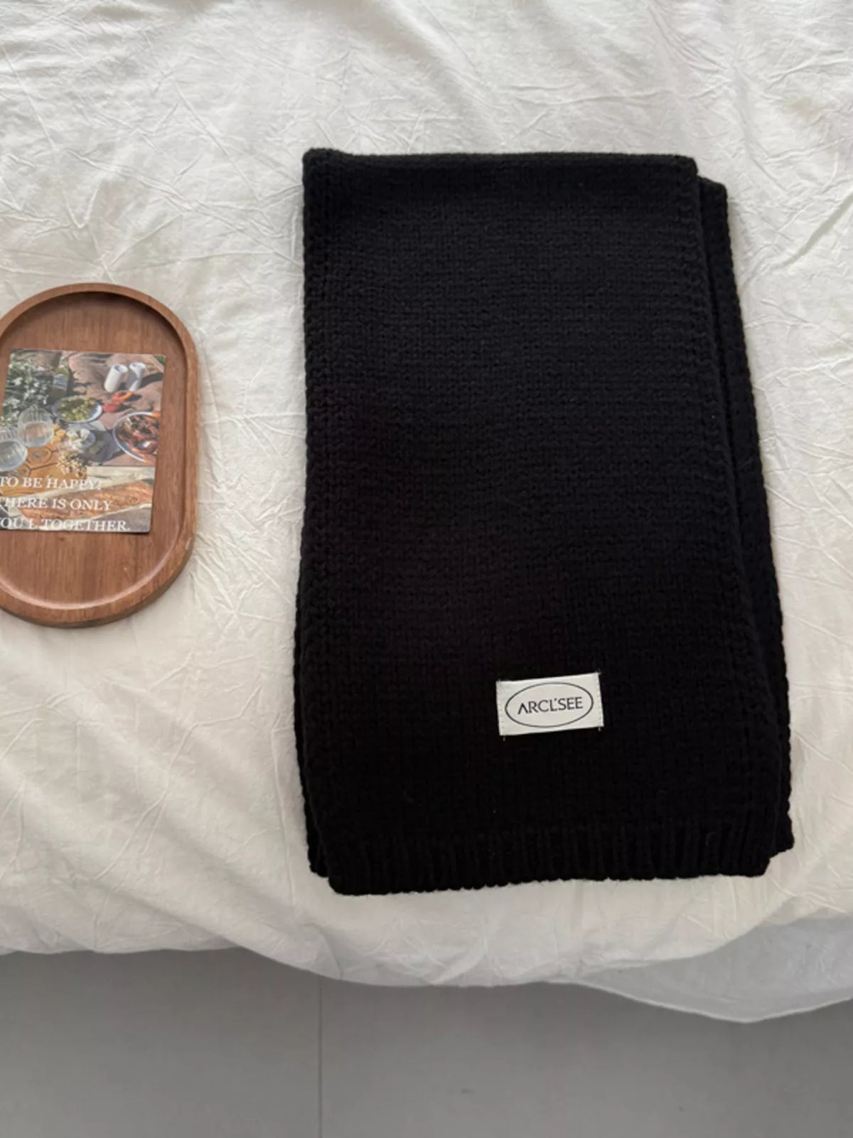 Solid Color Knitted Winter Scarf with Ribbed Ends