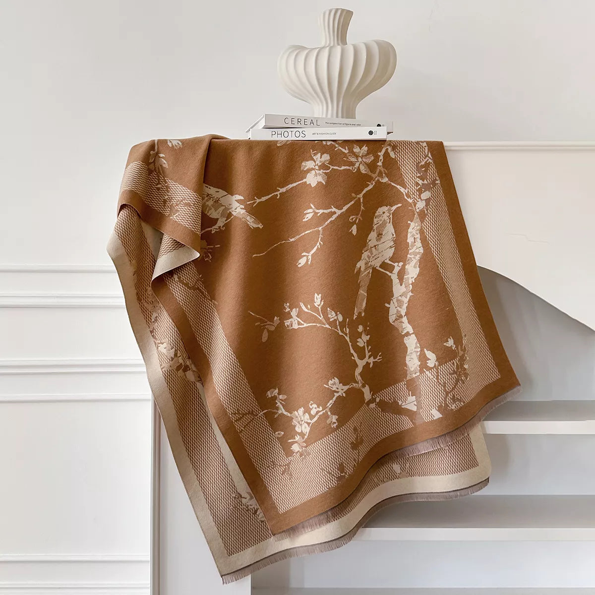 Neutral Raw Hem Winter Scarf