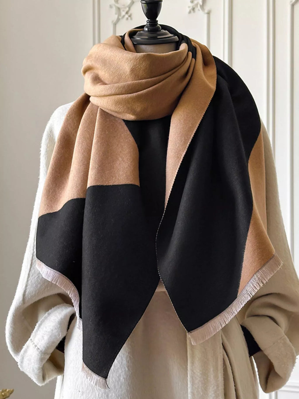Color Block Raw Hem Scarf