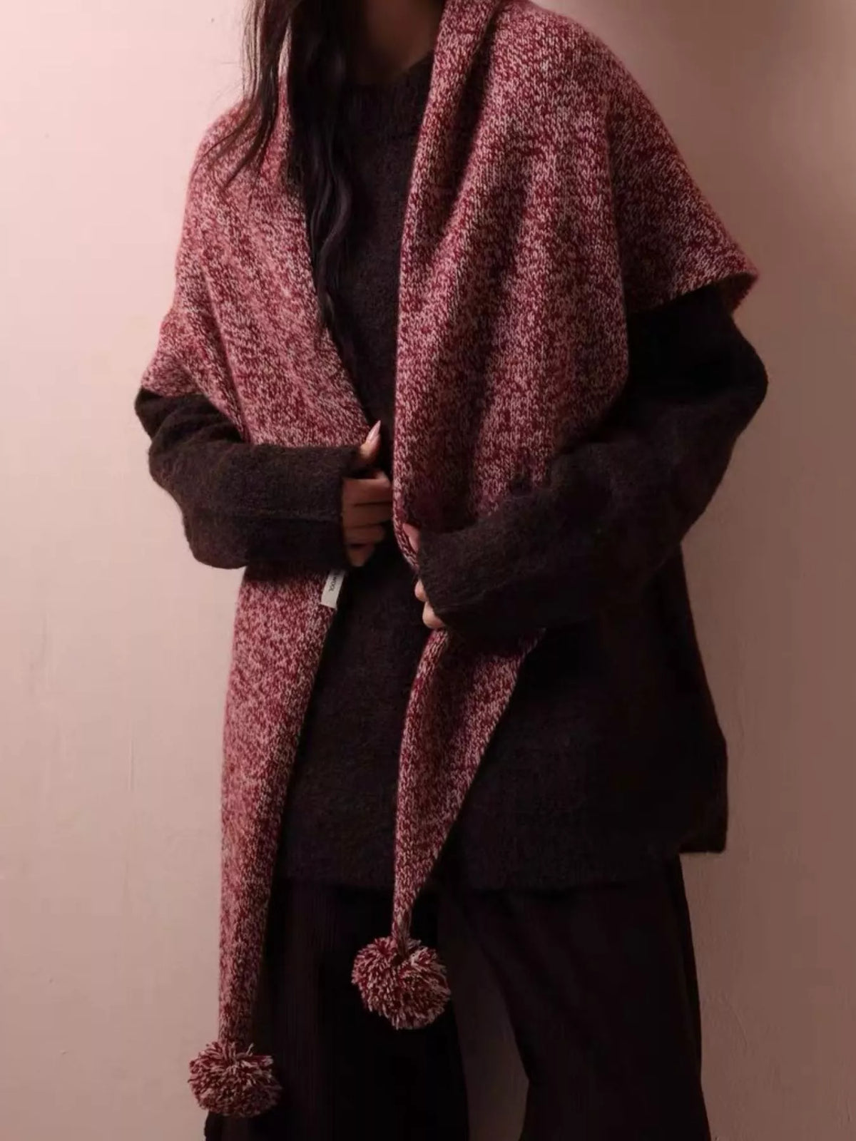 100% Wool Pom-Pom Knitted Scarf