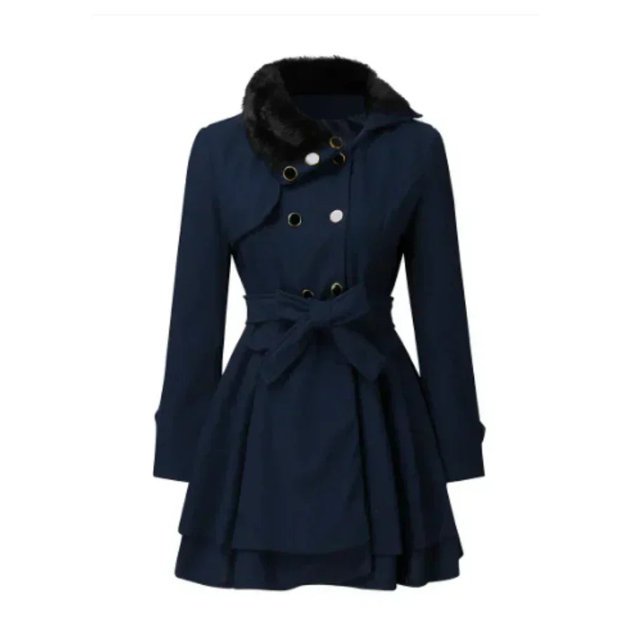 Ladies Faux Fur Trimmed Belted Coat