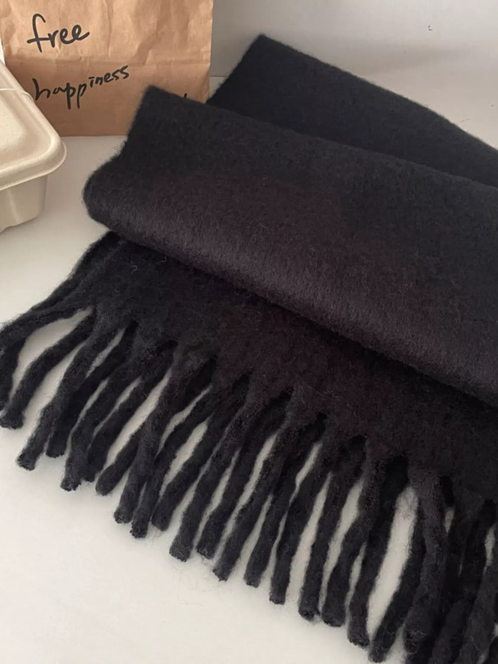 Solid Color Chunky Brushed Fringe Scarf