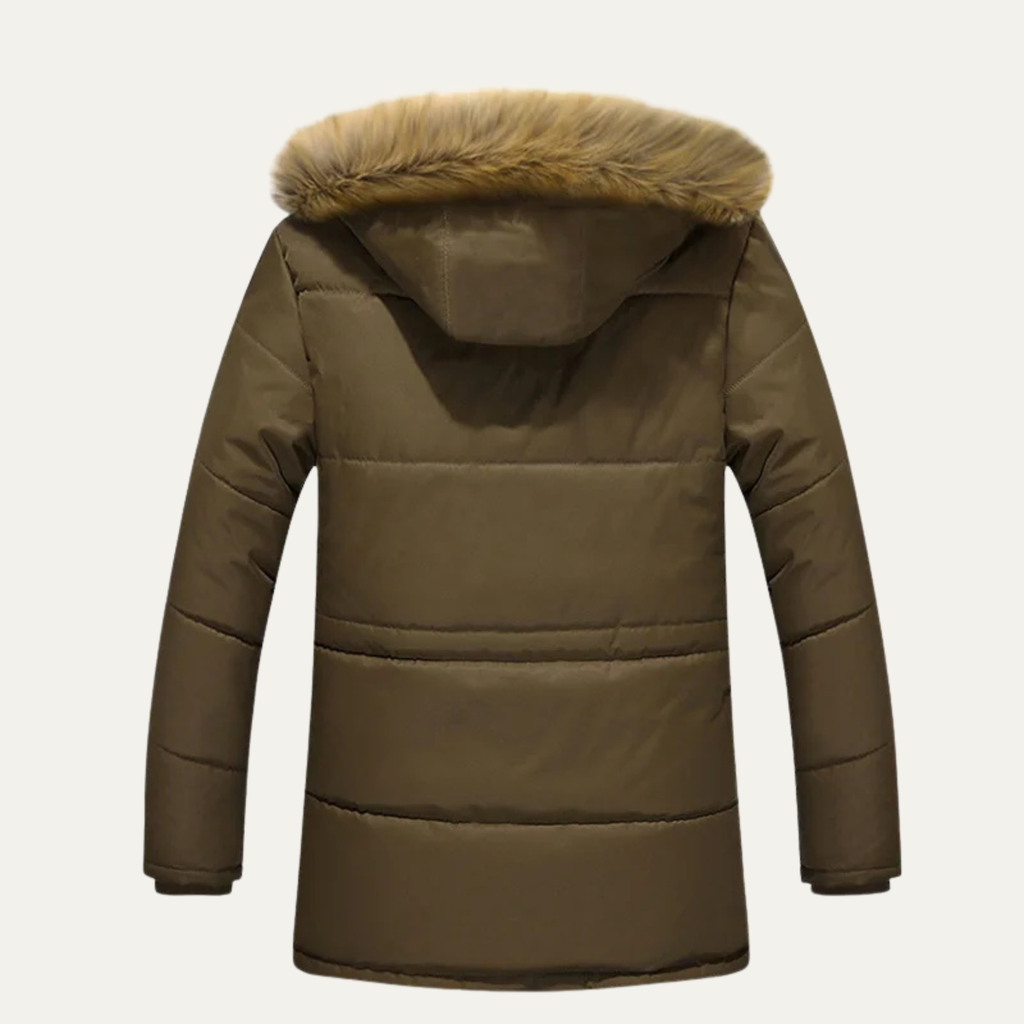Warm Men's Quilted Parka with Faux Fur Hood