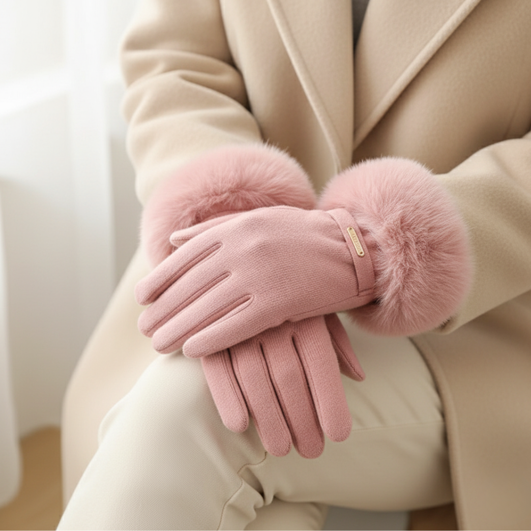 Warm Women's Gloves with Faux Fur Lining