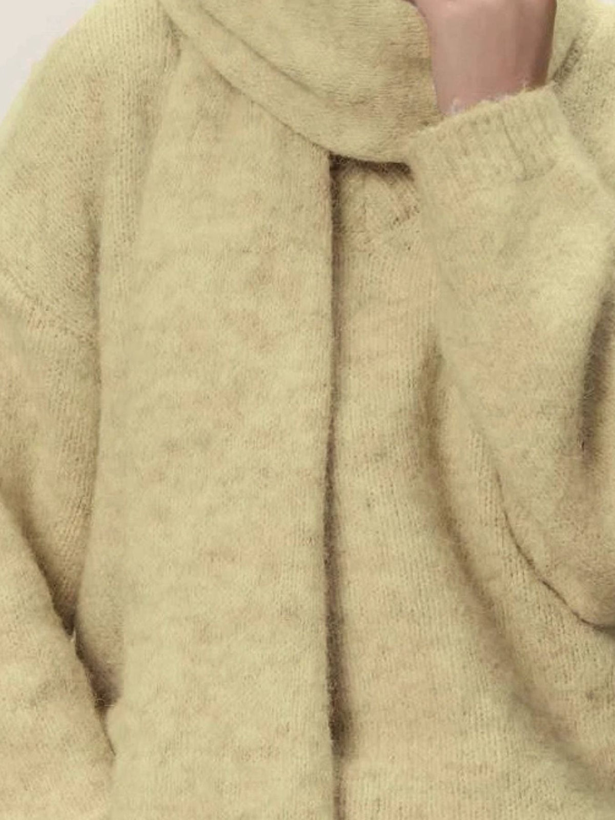Oversized V Neck Dropped Shoulder Sweater with Scarf