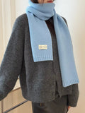 Solid Color Knitted Winter Scarf with Ribbed Ends