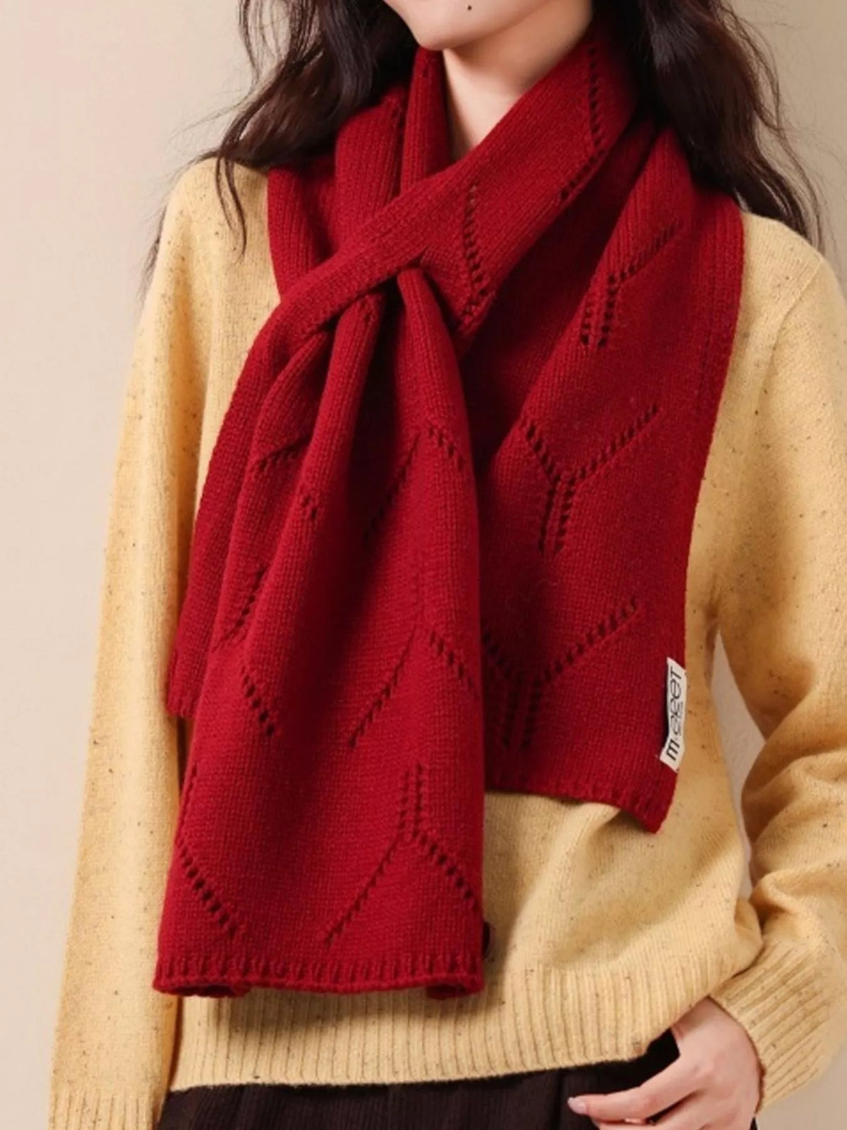 Wool Openwork Knit Scarf
