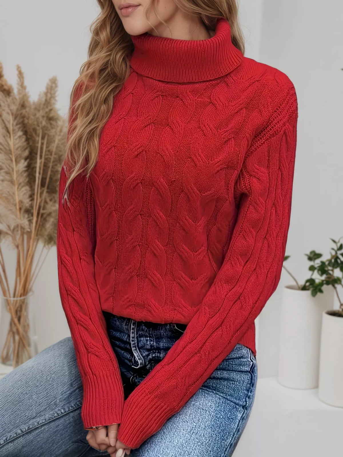 Chunky Cable Knit Turtleneck Sweater