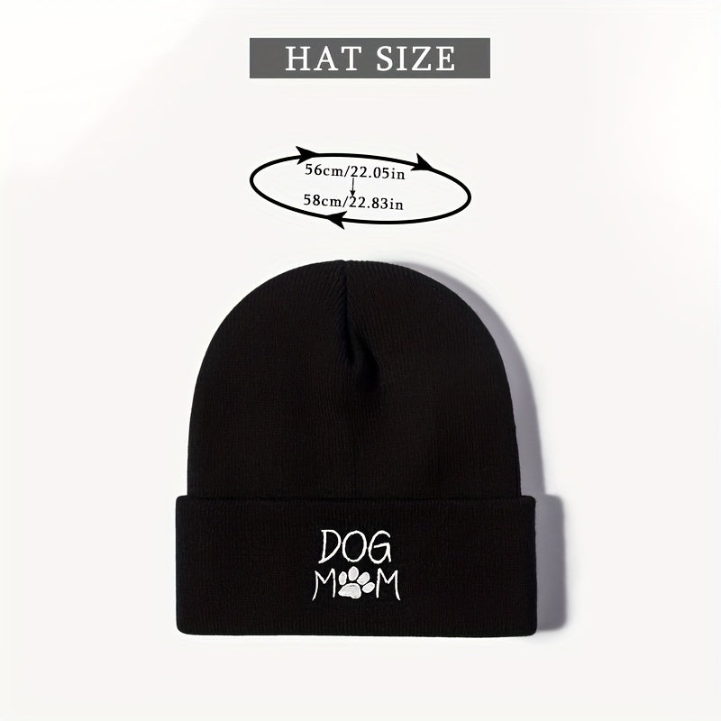 Pandaize Dog Mom Embroidery Beanie - Casual Knit Hat for Autumn & Winter