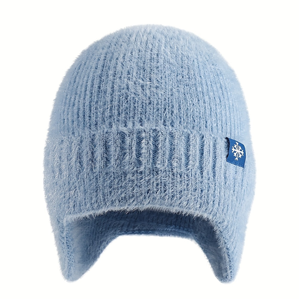 Pandaize Snowflake Label Knit Ear Flap Beanie - Coldproof Dome Hat