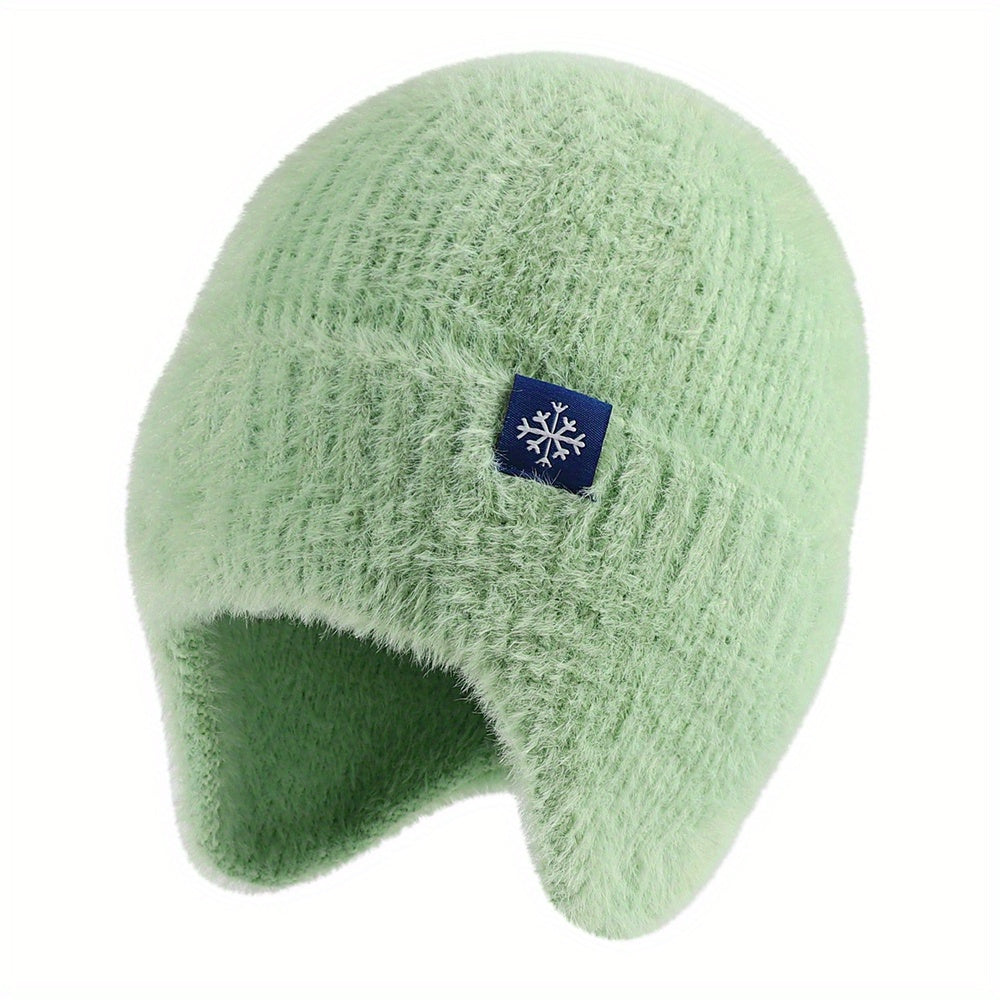 Pandaize Snowflake Label Knit Ear Flap Beanie - Coldproof Dome Hat