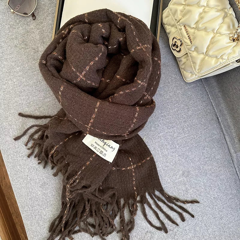 Fringe Plaid Winter Scarf