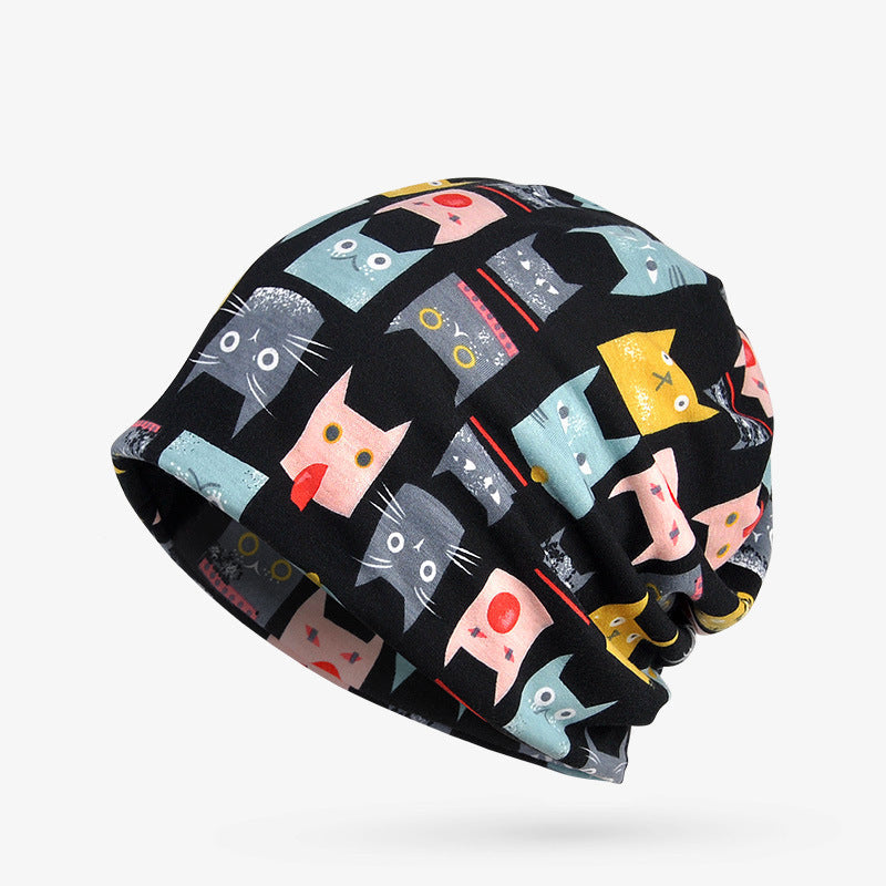 Reversible Cat-Ear Balaclava - Printed Slouch Beanie & Neck Gaiter Winter Combo