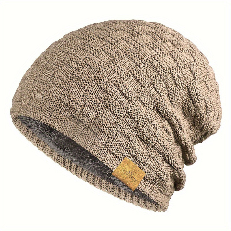 Pandaize W Patch Fleece Beanie - Coldproof Knit Hat for Autumn & Winter