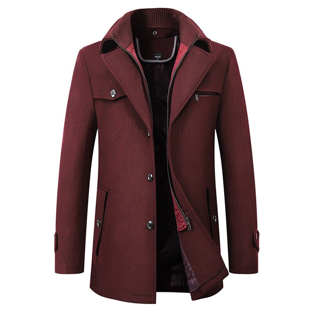 Warm Button-Front Wool Winter Parka Coat