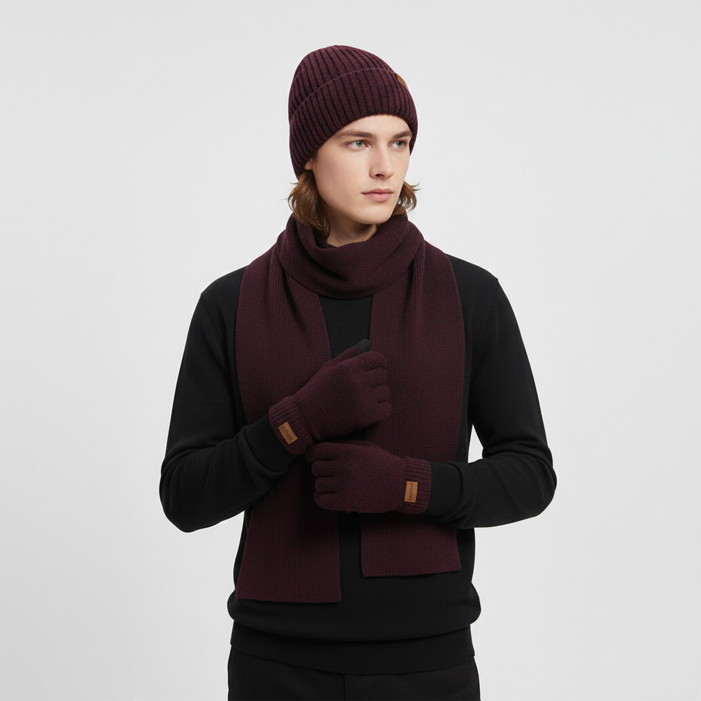 Cozy 3 Piece Knit Winter Hat Scarf Set