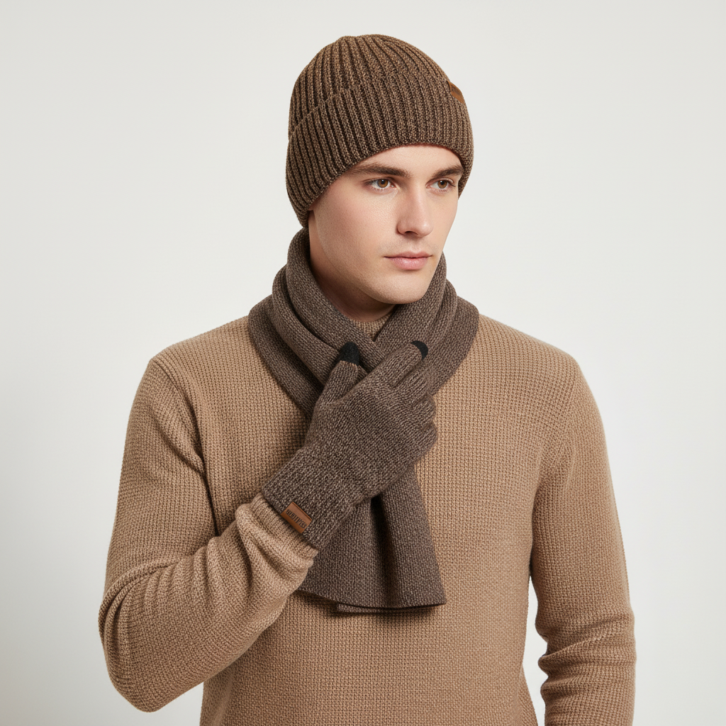 Cozy 3 Piece Knit Winter Hat Scarf Set