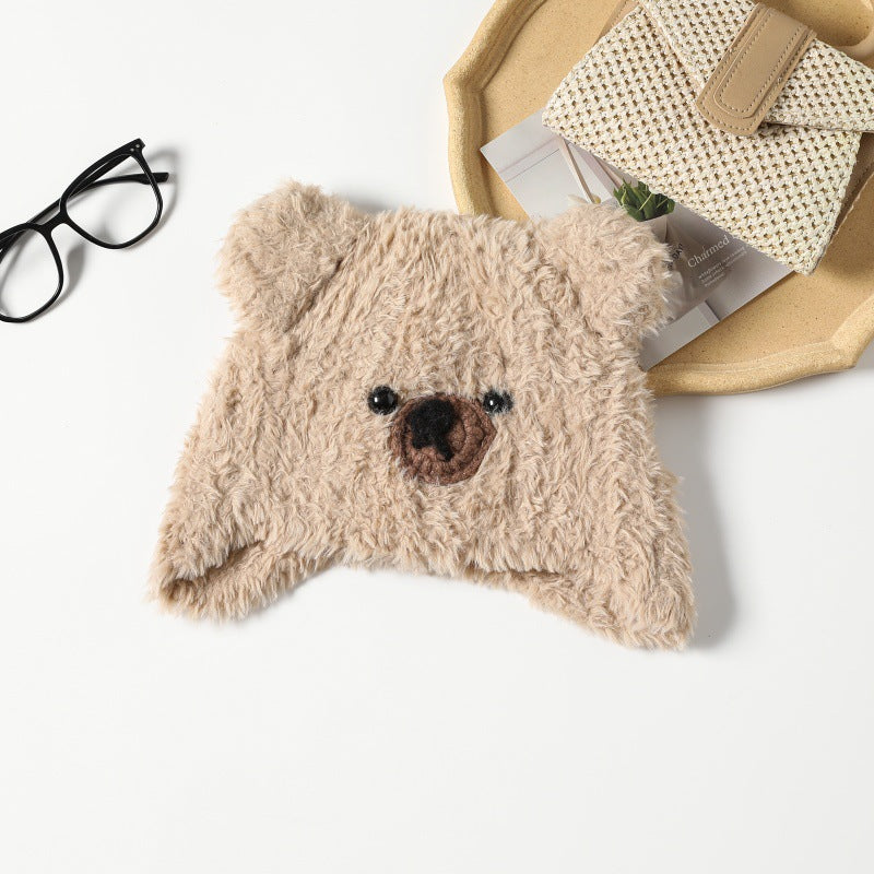 Bear-Shaped Plush Knitted Hat - Winter Warm Ear-Protective Slouchy Beanie - Unisex Face-Flattering Headwear
