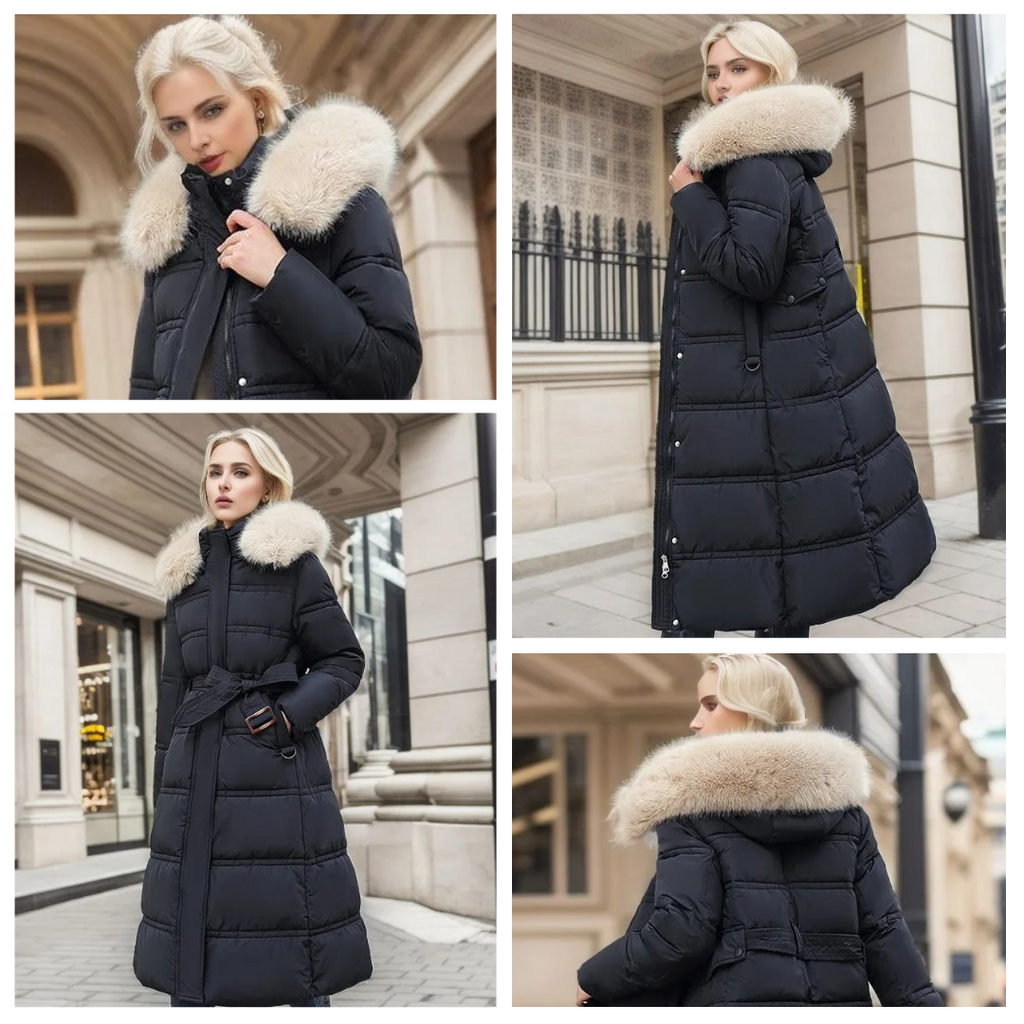 Luxury Warm Parka Coat With Faux Fur Hood