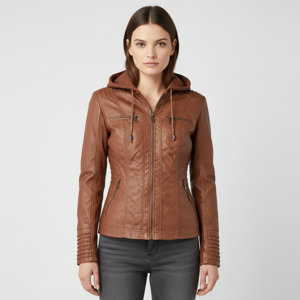 Faux Leather Hooded Parka Jacket