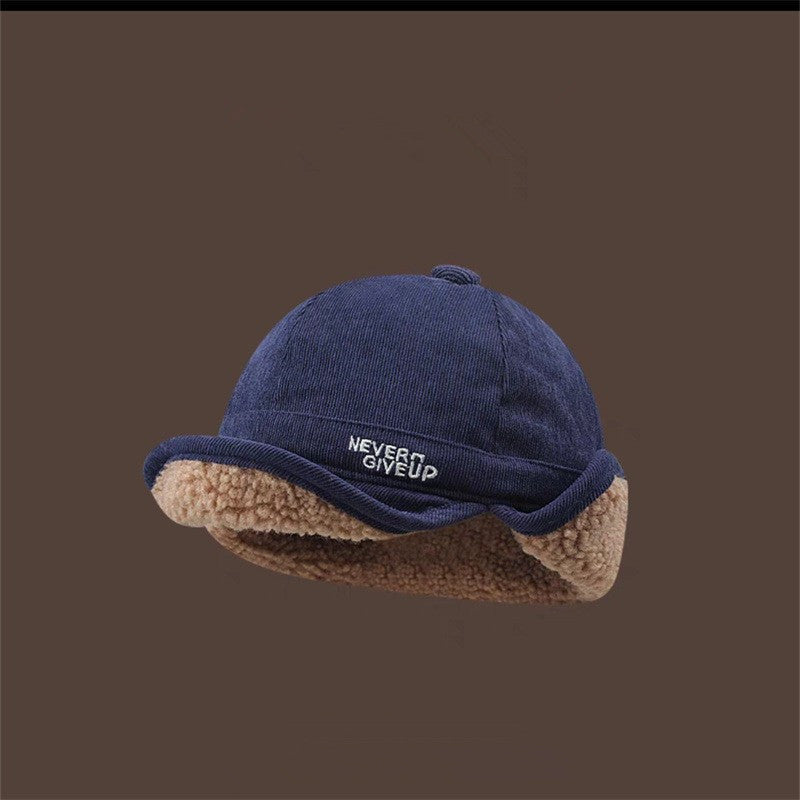Pandaize Lamb Fleece Ear Flap Cap - Winter Thickened Cycling Aviator Hat with Embroidery