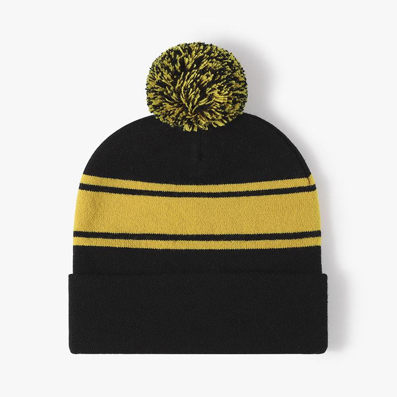 Preppy Tie-Dye Knit Beanie with Pom Pom - Ear Warmers for Autumn & Winter Outdoor Wear