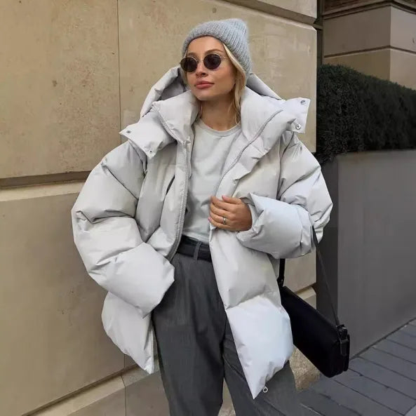 Warm Women's Quilted Puffer Coat with Hood
