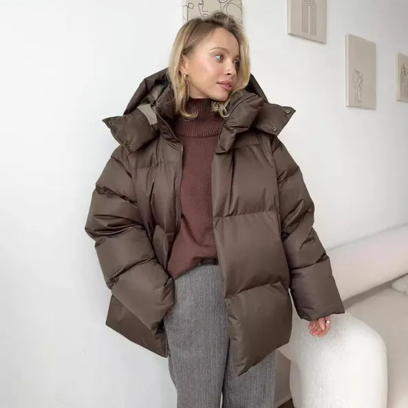Warm Women's Quilted Puffer Coat with Hood