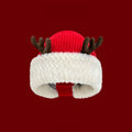 Winter Christmas Knit Beanie with Antlers - Faux Rabbit Fur, Wide Brim, Ear Warmers for Commute & Parties