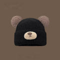 Women's Autumn Winter Knit Beanie with Bear Ears - Fleece Lined, Warm Close-Fit for Cold Days