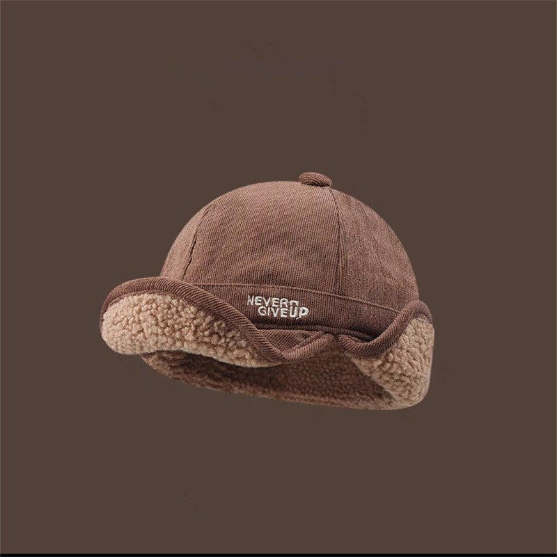 Pandaize Lamb Fleece Ear Flap Cap - Winter Thickened Cycling Aviator Hat with Embroidery
