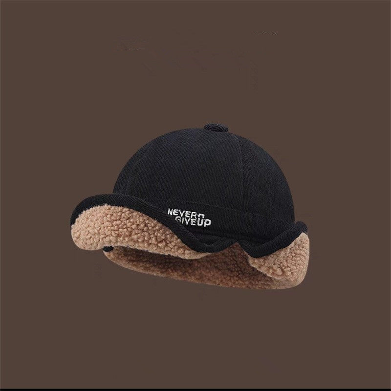 Pandaize Lamb Fleece Ear Flap Cap - Winter Thickened Cycling Aviator Hat with Embroidery