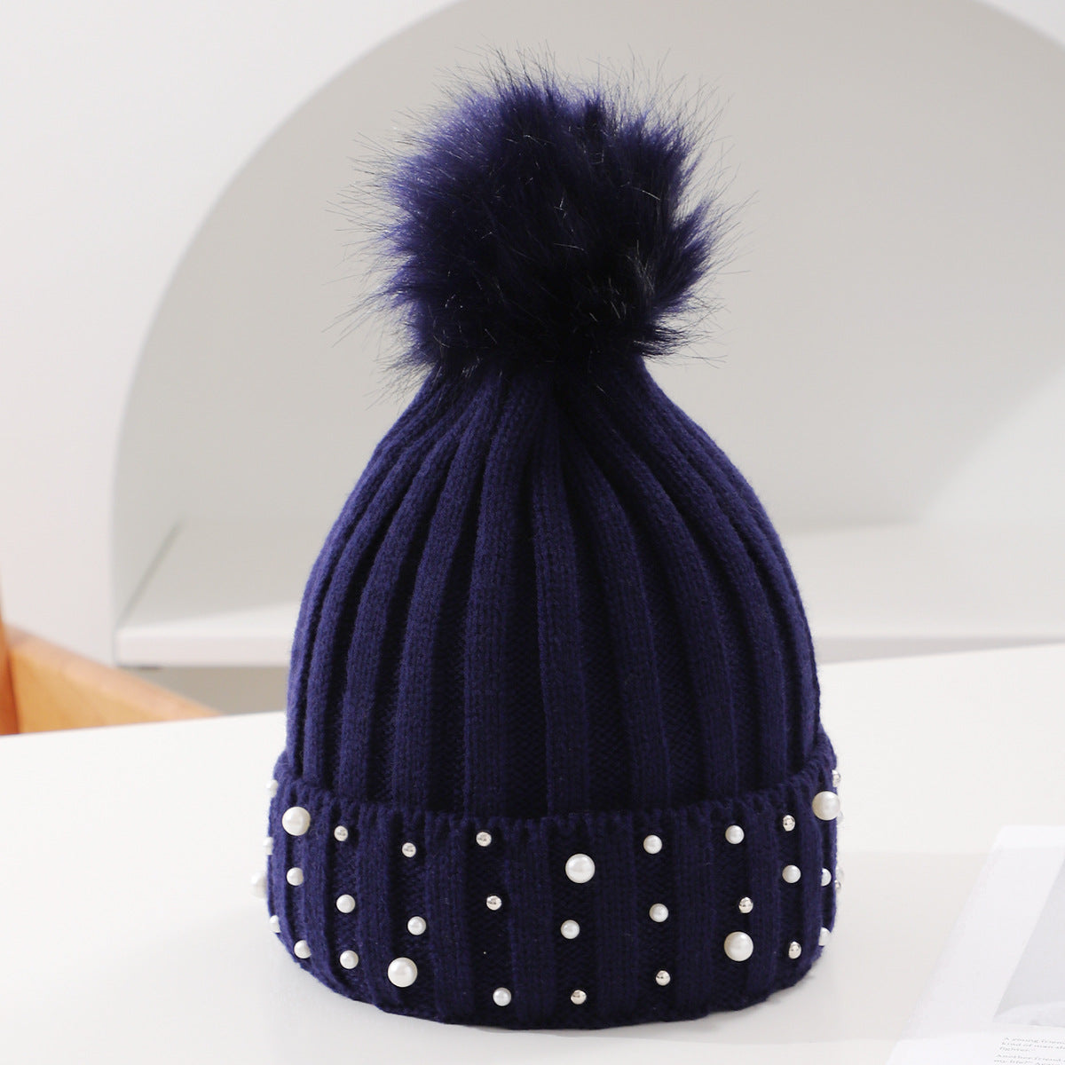 Pearl Knit Pom-Pom Beanie - Cozy Winter Hat