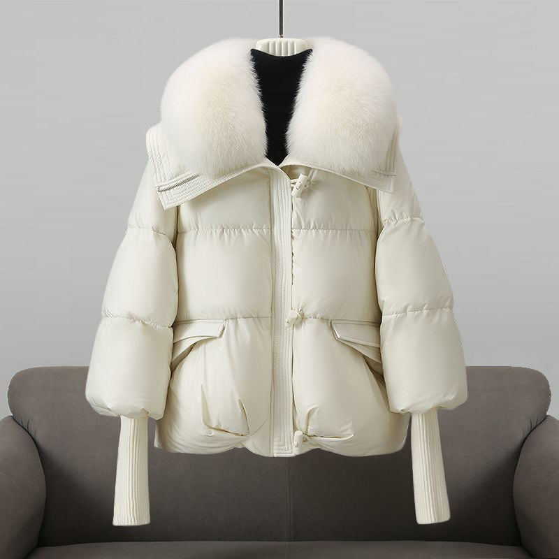 Warm Quilted Puffer Coat with Fur Trim