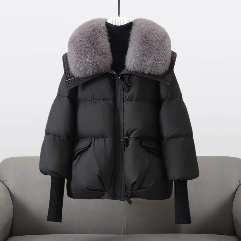 Warm Quilted Puffer Coat with Fur Trim