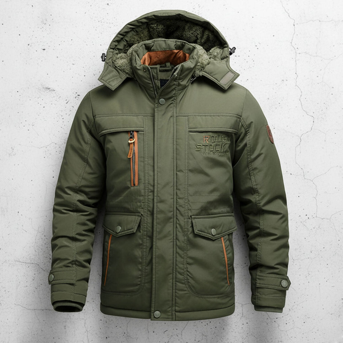 Casual Fit Parka with Fur Hood and Cargo Pockets