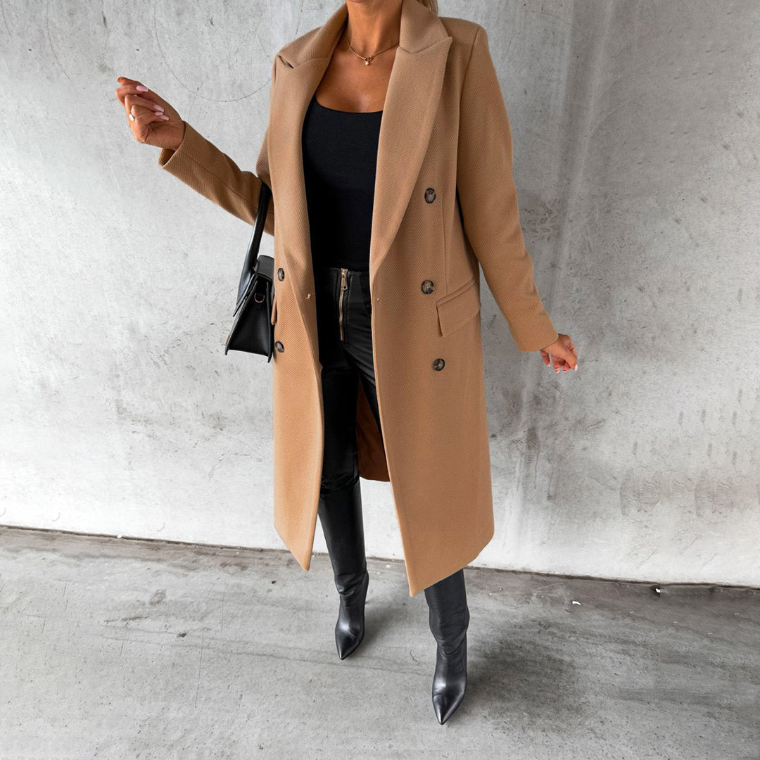Warm Double-Breasted Wool Long Coat