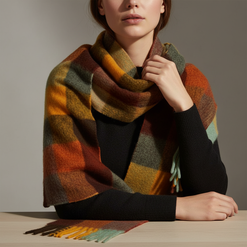 Cozy Plaid Fuzzy Winter Scarf