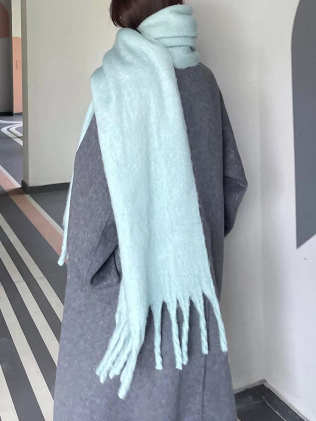 Solid Color Chunky Brushed Fringe Scarf