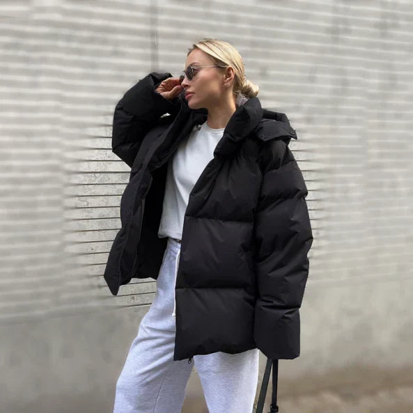 Warm Women's Quilted Puffer Coat with Hood