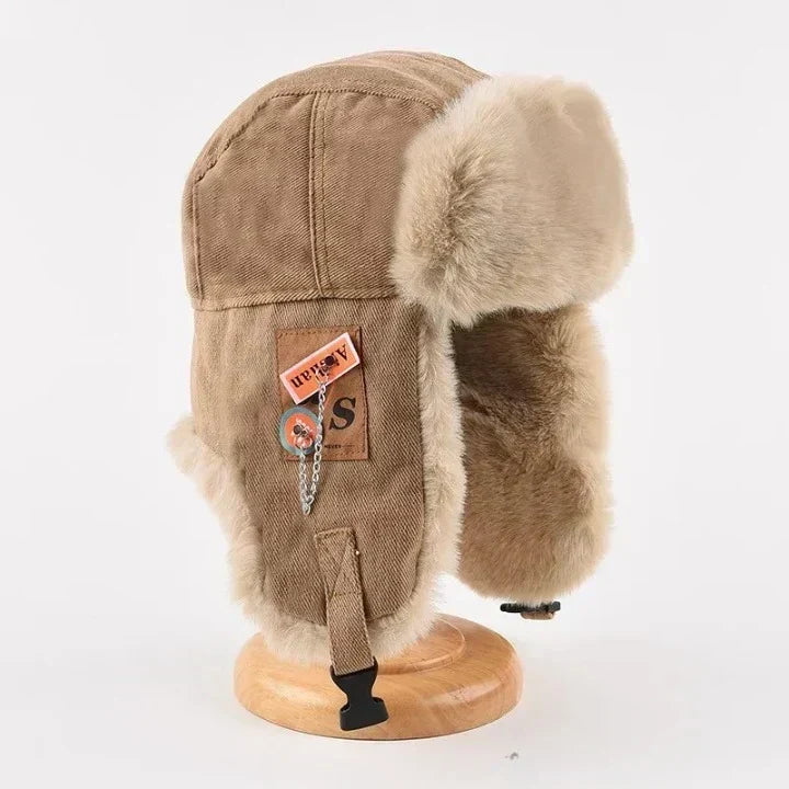 Warm Fleece Trapper Hat with Fur Trim