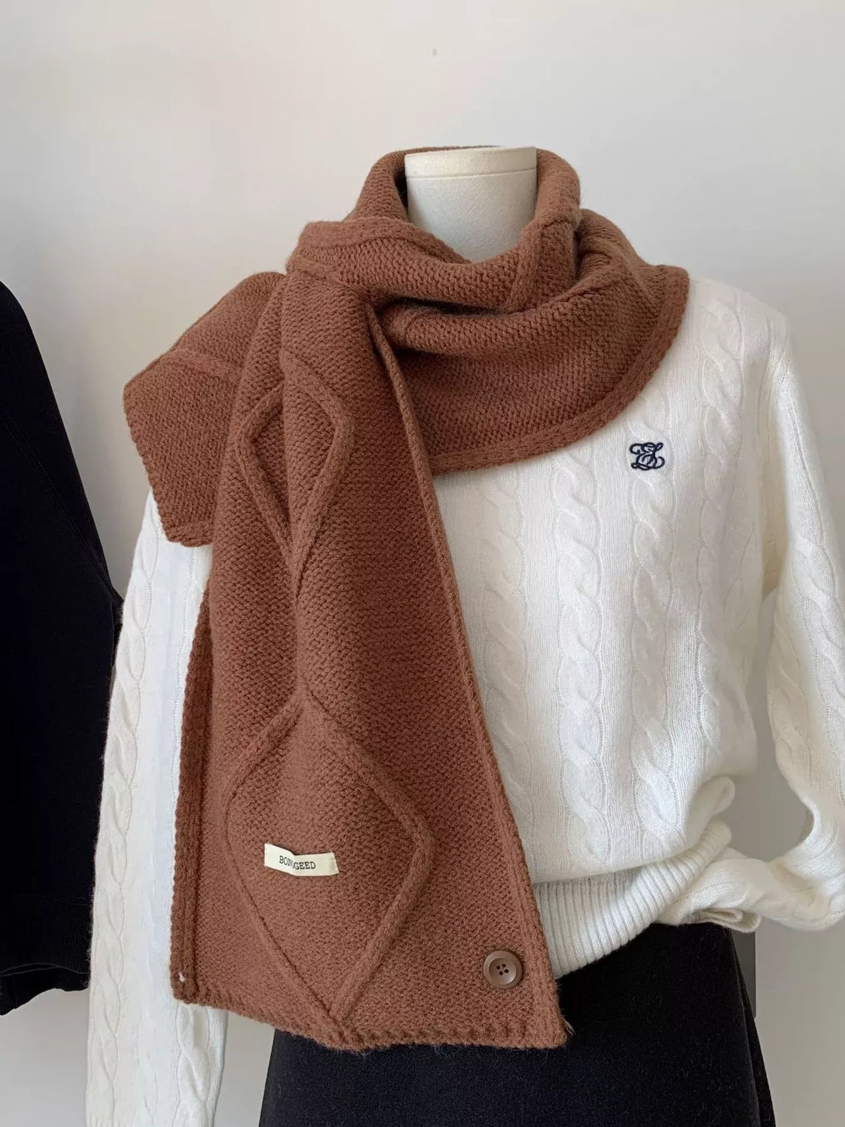 Solid Color Cable Knitted Winter Scarf