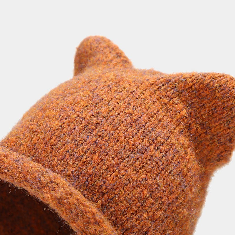 Cat Ear Knit Beanie – Wool Blend Winter Hat